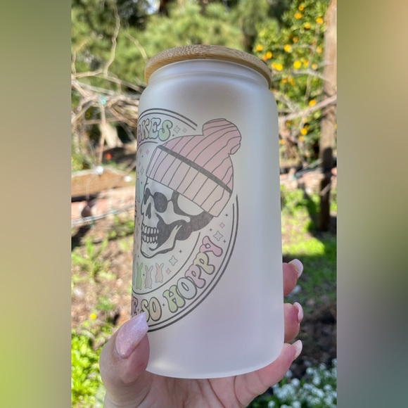 Coffee makes me so hoppy skeleton spring Libby can glass 16oz - Picture 3 of 4